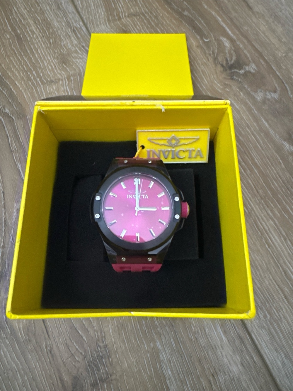 Invicta Pink Dial Watch with Black Bezel